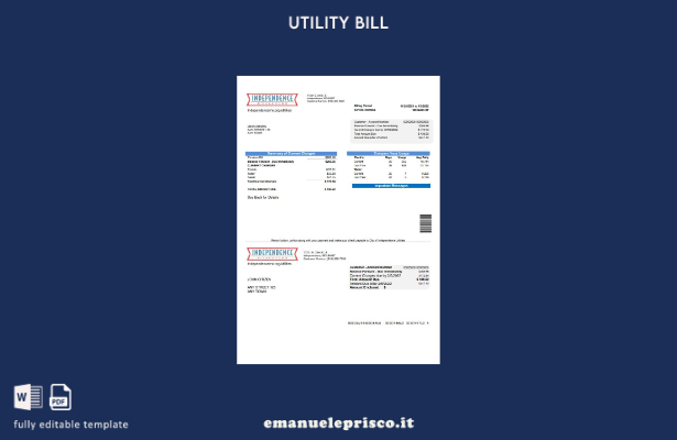 modello di bolletta delle utenze di USA Missouri Independence Utilities in stile